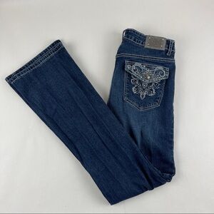 Lux Nation Jeans Womens 29/8 Blue Denim Flap Pockets Embellished